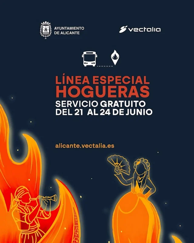 🚍 Del 21 al 24 de junio, vuelve el Autobús Gratuito de las Hogueras Especiales.

👉🏼 Un servicio circular que conecta las 10 hogueras en categoría especial y la Hoguera Oficial, con paso cada 15 minutos, de 8:00 a 22:30.
📍 Paradas en puntos clave como Séneca, Florida, San Blas, Carolinas, Baver Antigons o Sagrada Familia.

Una manera cómoda y gratuita de moverte por la ciudad durante las fiestas. 🎉

Además, las líneas nocturnas urbanas e interurbanas estarán activas del 19 al 25 de junio para garantizar la movilidad también de noche.

Este año, vive les Fogueres con libertad y sin complicaciones.
🚍 El bus te espera.

.

.

From June 21 to 24, the Free Hogueras Bus is back in Alicante.

A circular route that connects the 10 top special-category bonfires and the Official Hoguera. It runs every 15 minutes, from 8:00 to 22:30.
📍 Stops near key spots like Séneca, Florida, San Blas, Carolinas, Baver Antigons or Sagrada Familia.

It’s the easiest way to move around the city during "Hogueras"
And at night? Urban and interurban night lines will be running from June 19 to 25 to keep the city connected.

This year, enjoy les Fogueres freely and worry-free.
🚍 Hop on!

.

.

Del 21 al 24 de juny, torna l’Autobús Gratuït de les Fogueres Especials.

Un recorregut circular que connecta les 10 fogueres de categoria especial i la Foguera Oficial, amb pas cada 15 minuts, de 8:00 a 22:30.
📍 Parades en punts clau com Séneca, Florida, Sant Blai, Carolines, Baver Antigons o Sagrada Família.

Una forma còmoda i gratuïta de moure’t per la ciutat durant les festes.

A més, les línies nocturnes urbanes i interurbanes estaran actives del 19 al 25 de juny per garantir la mobilitat també a la nit.

Enguany, viu les Fogueres amb llibertat i sense complicacions.
🚍 Pugeu al bus!

#Alicante #AlicanteCity #AlicanteTurismo